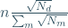 n\frac{\sqrt{N_d}}{\sum_{m}\sqrt{N_m}}